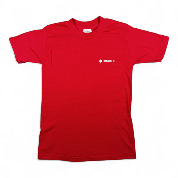 Vintage Hitachi Shirt Adult EXTRA SMALL Red Japanese Technology Electronics 80s - Picture 1 of 6